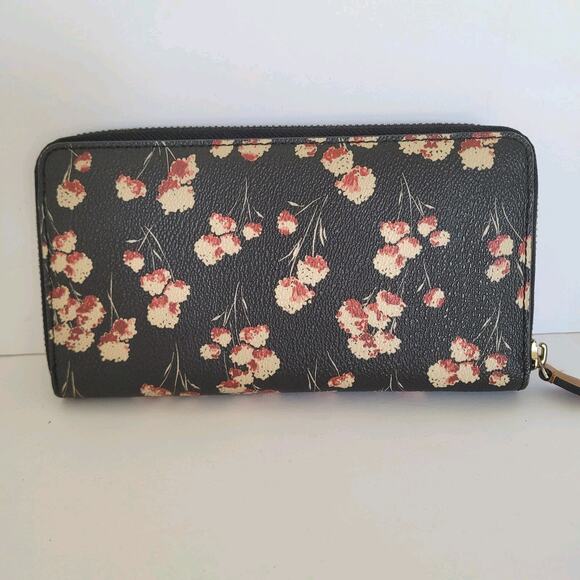 Tory Burch Kerrington Zip Around Continental Wallet Floral Black Large Leather - Picture 2 of 12